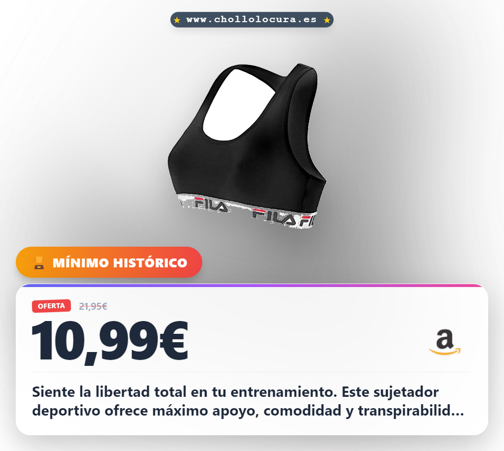 Aprovecha este sujetador Fila negro para deporte y gym. Cómodo y transpirable a precio de chollo.