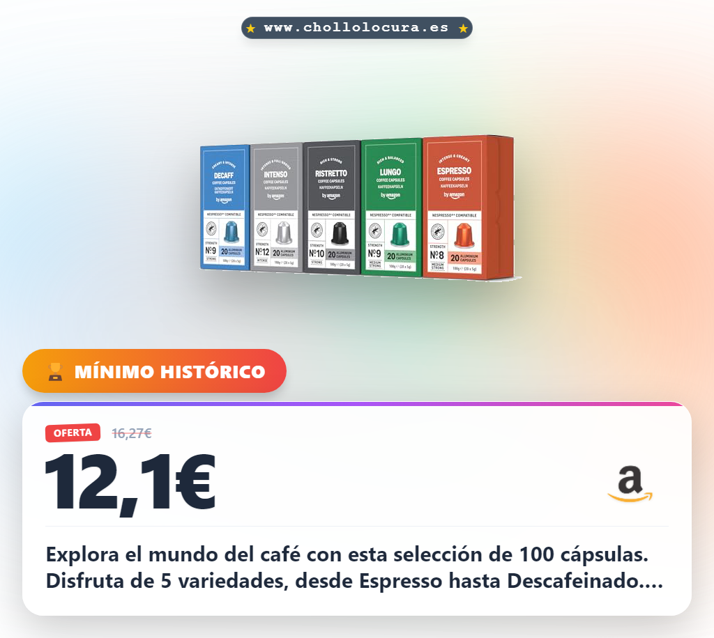 Explora el mundo del café con esta selección de 100 cápsulas. Disfruta de 5 variedades, desde Espresso hasta Descafeinado. El aluminio mantiene el aroma perfecto y el certificado Rainforest Alliance garantiza un sabor ético y delicioso. ¡Tu dosis diaria de calidad y variedad!