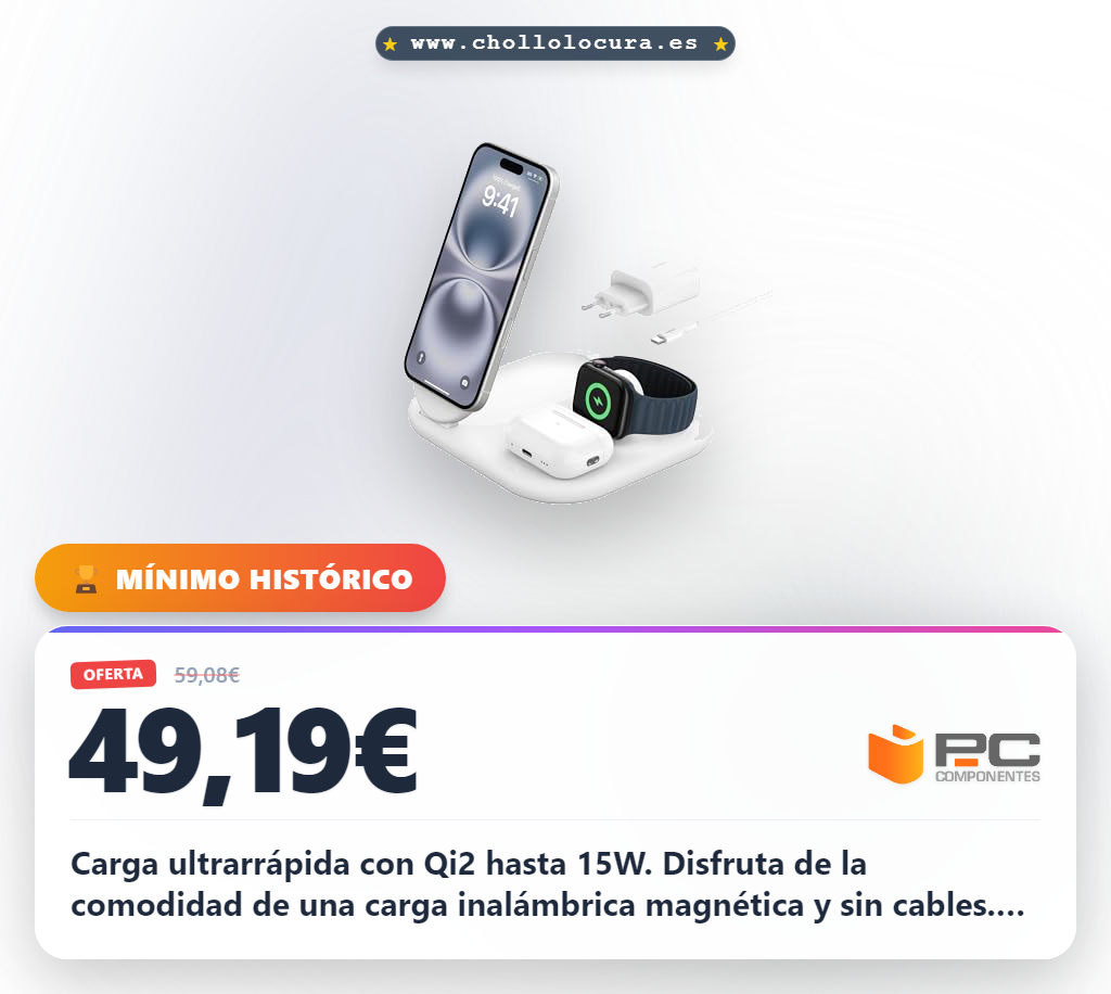 Consigue la estación de carga magnética Qi2 15W con carga múltiple y soporte plegable al mejor precio