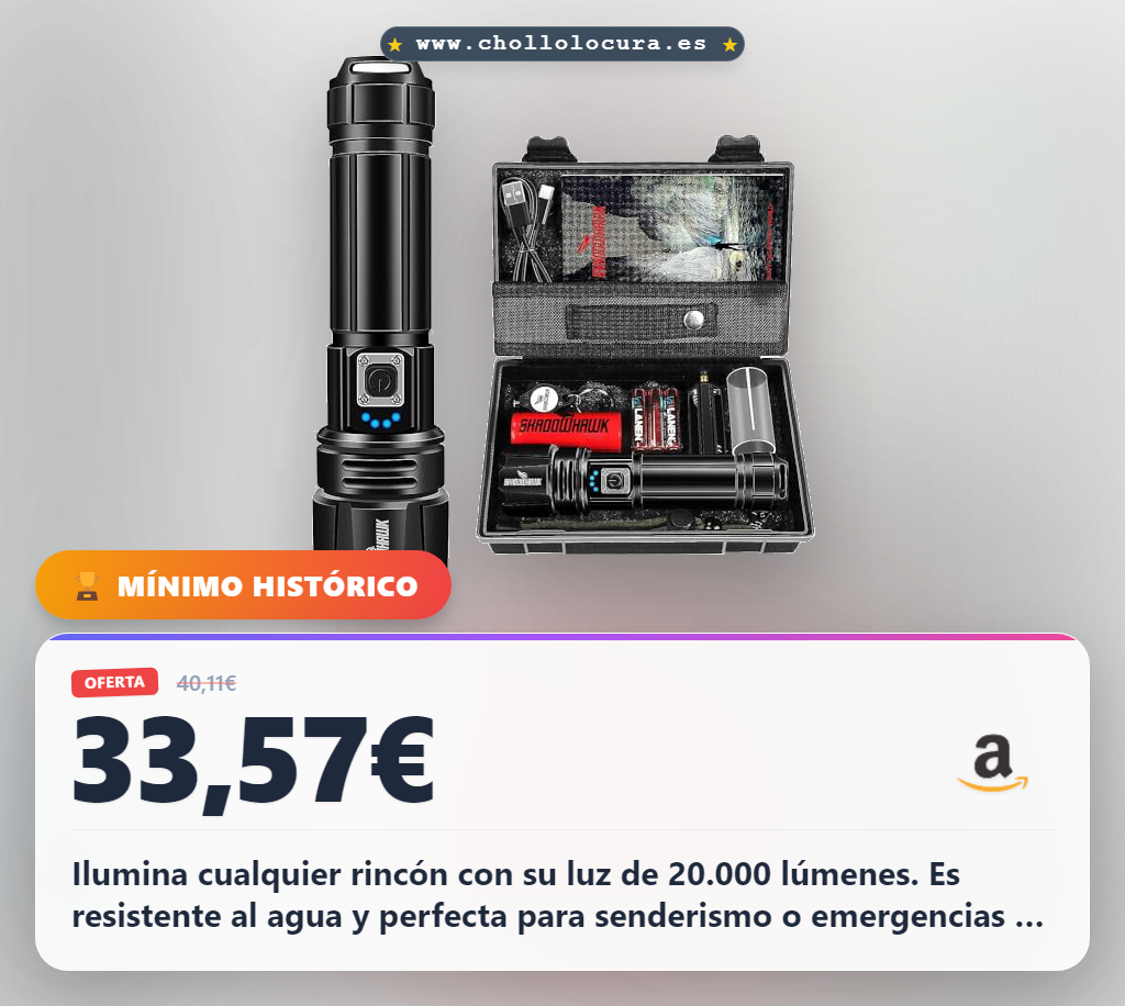 Consigue la linterna Shadowhawk LED de 50000 lúmenes táctica y recargable USB a precio de chollo