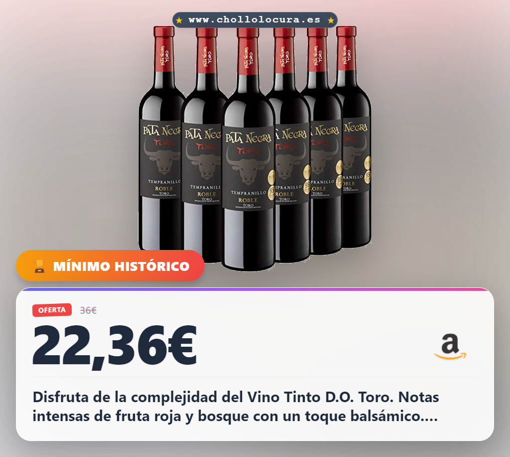 Aprovecha este Vino Tinto Pata Negra Roble D.O. Toro Caja de 6 Botellas en oferta histórica