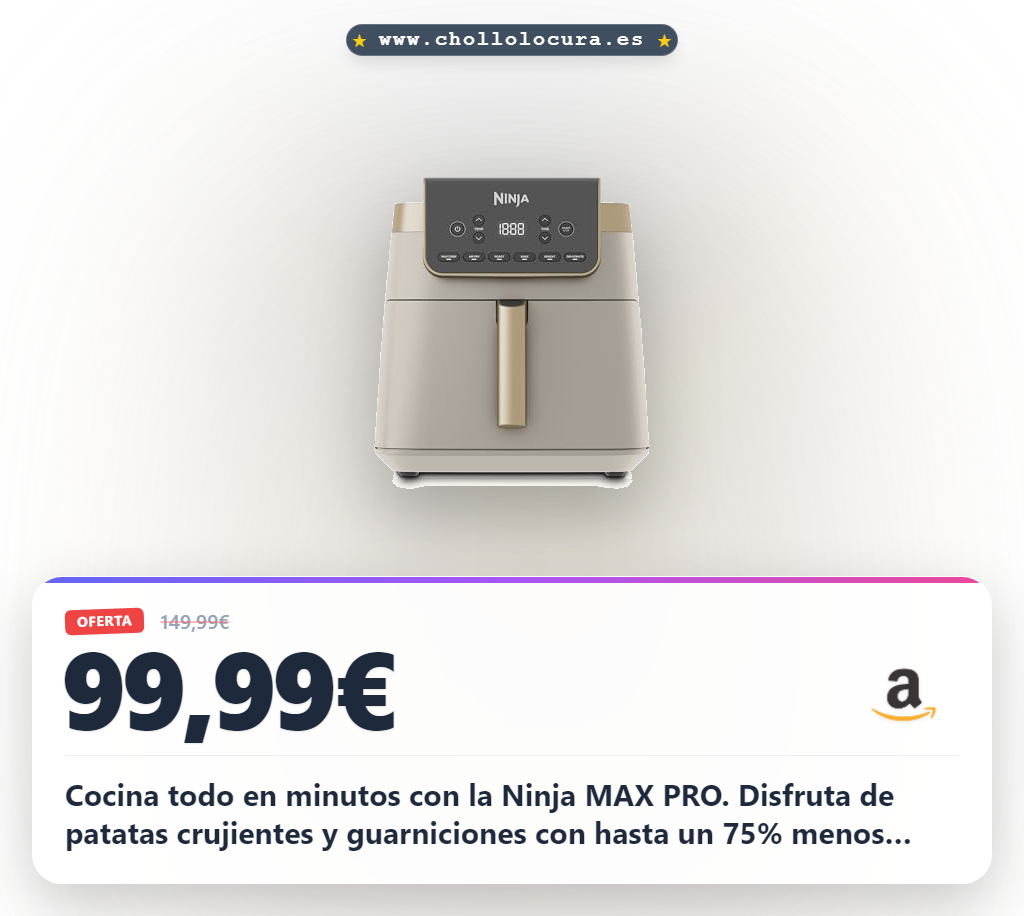 Cocina todo en minutos con la Ninja MAX PRO. Disfruta de patatas crujientes y guarniciones con hasta un 75% menos grasa. Ahorra energía y dinero con un consumo mucho menor que el horno tradicional. ¡Es la solución perfecta para una cocina rápida y saludable!