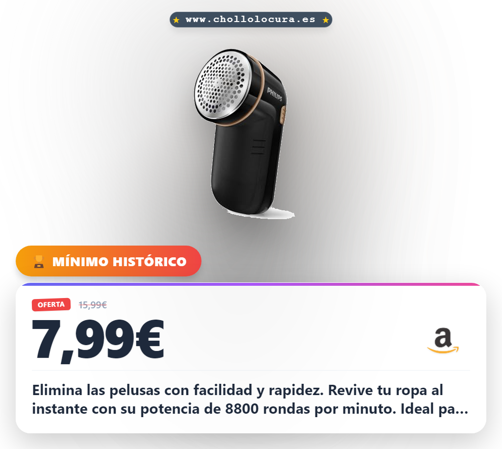 Aprovecha el quitapelusas Philips GC026/80. Elimina pelusas de ropa con potencia y rapidez. Negro y dorado.