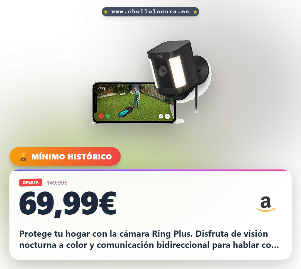 Consigue la cámara Ring Spotlight Cam Plus exterior con visión nocturna en color y alertas instantáneas