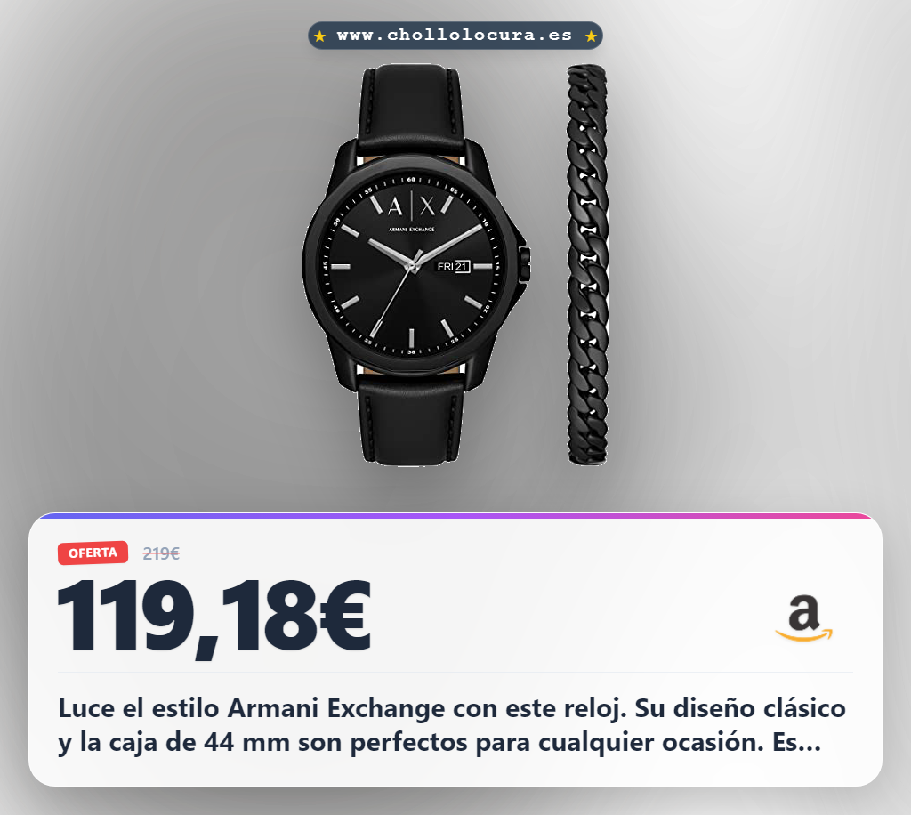 Luce el estilo Armani Exchange con este reloj. Su diseño clásico y la caja de 44 mm son perfectos para cualquier ocasión. Es resistente al agua hasta 50m y combina con tu look diario. Un conjunto negro elegante y duradero para ti.
