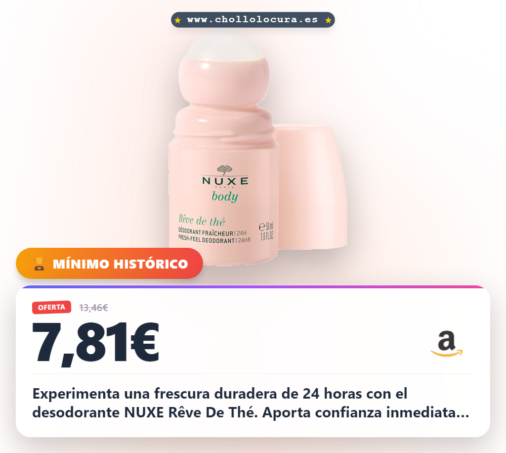 Experimenta una frescura duradera de 24 horas con el desodorante NUXE Rêve De Thé. Aporta confianza inmediata en cualquier ocasión especial. Disfruta de un aroma único y una presentación de alta calidad que llevas contigo.