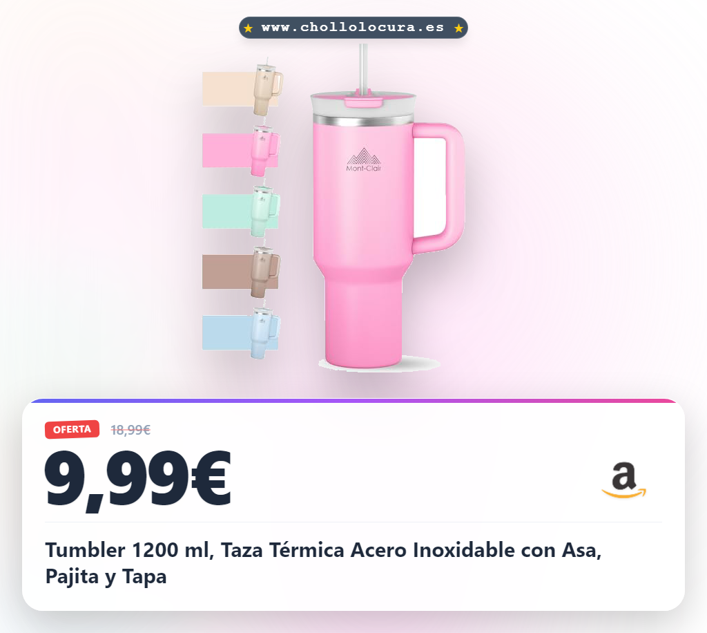 Tumbler 1200 ml, Taza Térmica Acero Inoxidable con Asa, Pajita y Tapa