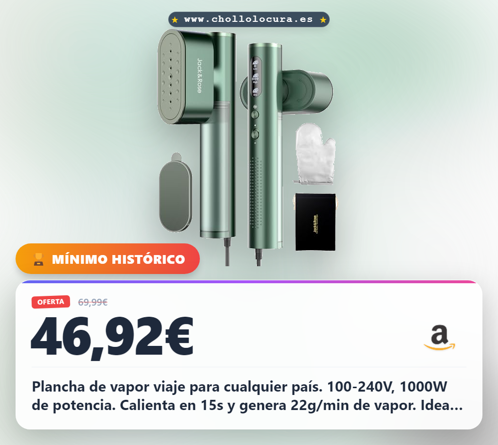 Plancha de Vapor Viaje con voltaje mundial, 100-240V plancha vapor, Vapor continuo 22g/min Calentamiento rápido en 15s, 3 modos de planchado, 1000W Steamer para viajes y en casa, verde