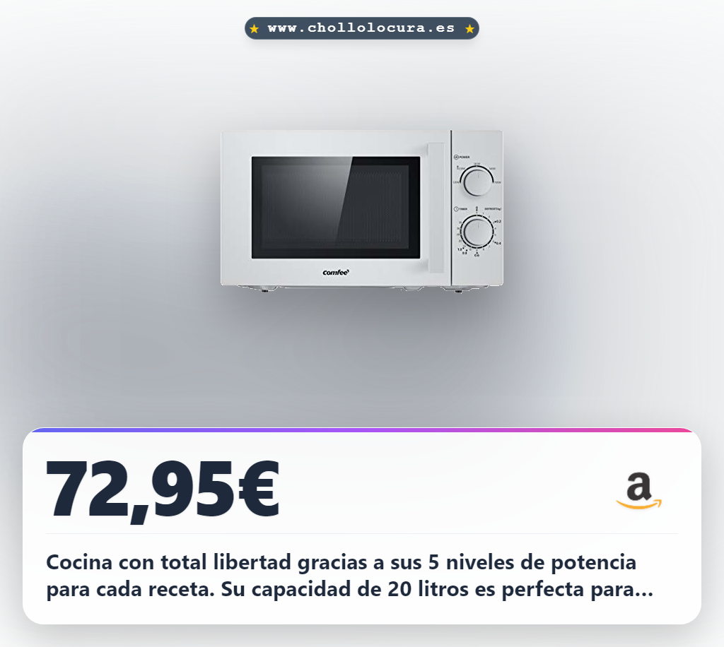 Logra cocinar con el microondas Comfee CMSN 20L: 5 niveles de potencia y plato giratorio en oferta histórica