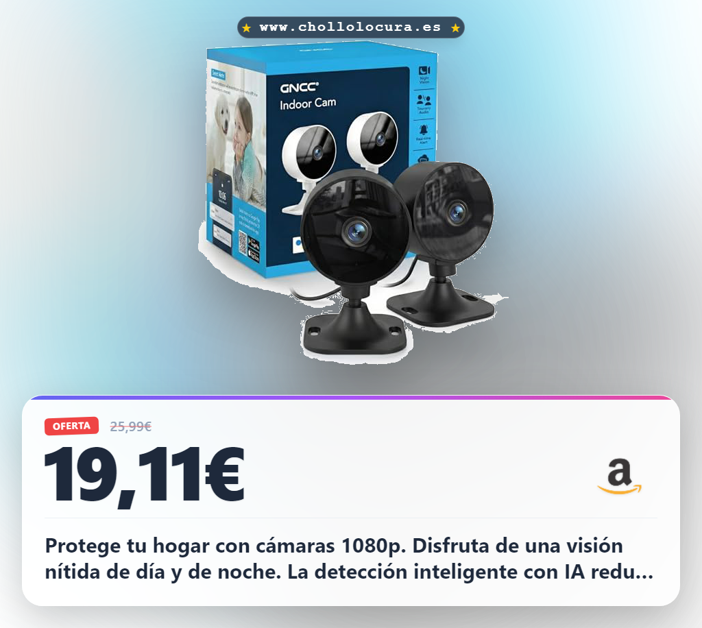 Aprovecha la cámara de vigilancia WiFi interior GC3 1080P con IA y visión nocturna a precio de chollo
