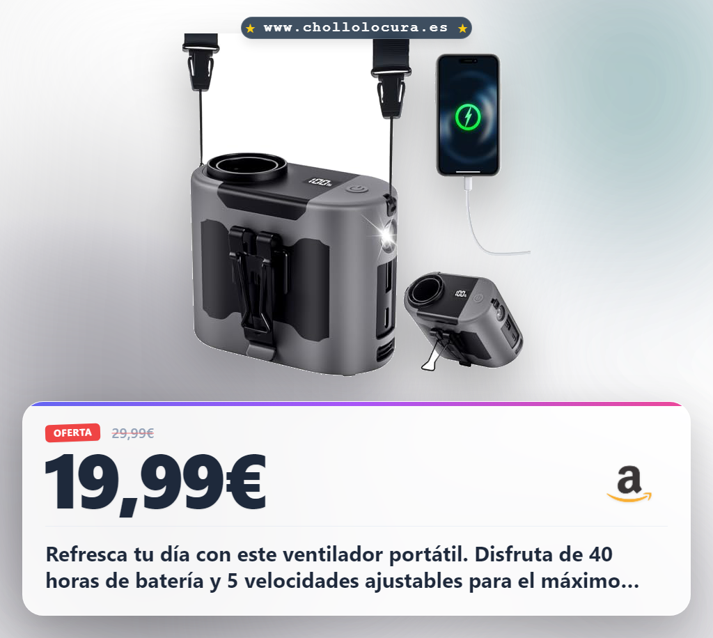 Consigue ventilador portátil de cinturón 14800 mAh, 40h de batería y 5 velocidades.