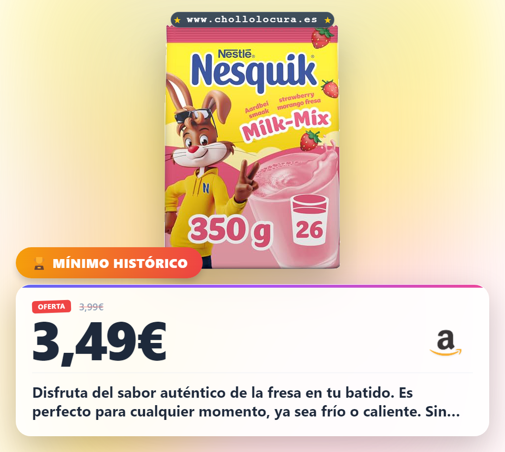 Aprovecha Nesquik Fresa en bolsa de 350g para un batido rápido y delicioso sin gluten