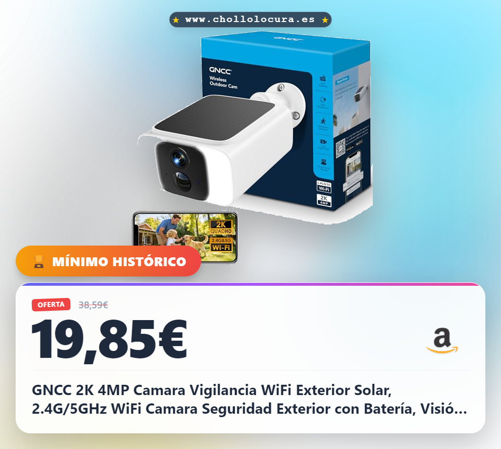 GNCC 2K 4MP Camara Vigilancia WiFi Exterior Solar, 2.4G/5GHz WiFi Camara Seguridad Exterior con Batería, Visión Nocturna Color, PIR Sirena, Audio Bidireccional, PIR Movimiento Detección, IP66, Alexa