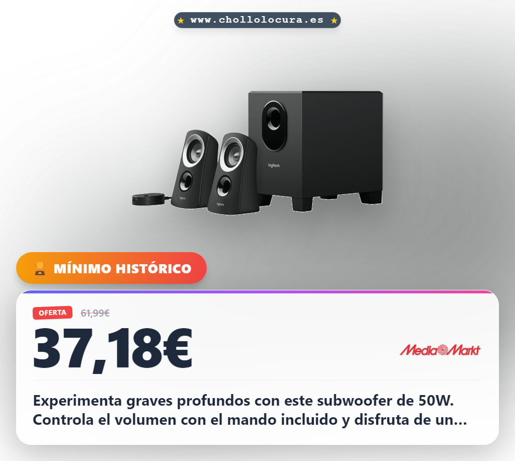 Aprovecha el subwoofer potente de 50W con graves profundos y mando para sonido inmersivo en tu PC y TV