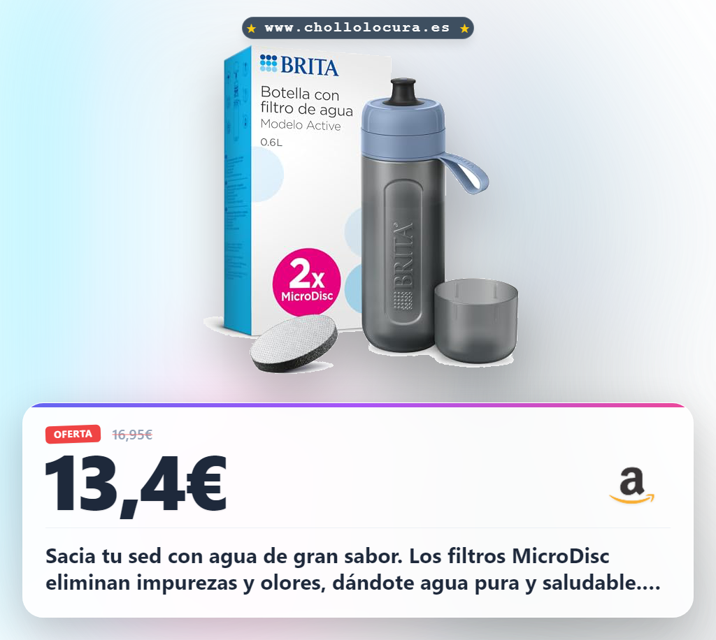 Consigue la BRITA Botella Active 600ml con 2 filtros MicroDisc para agua pura y sabor.