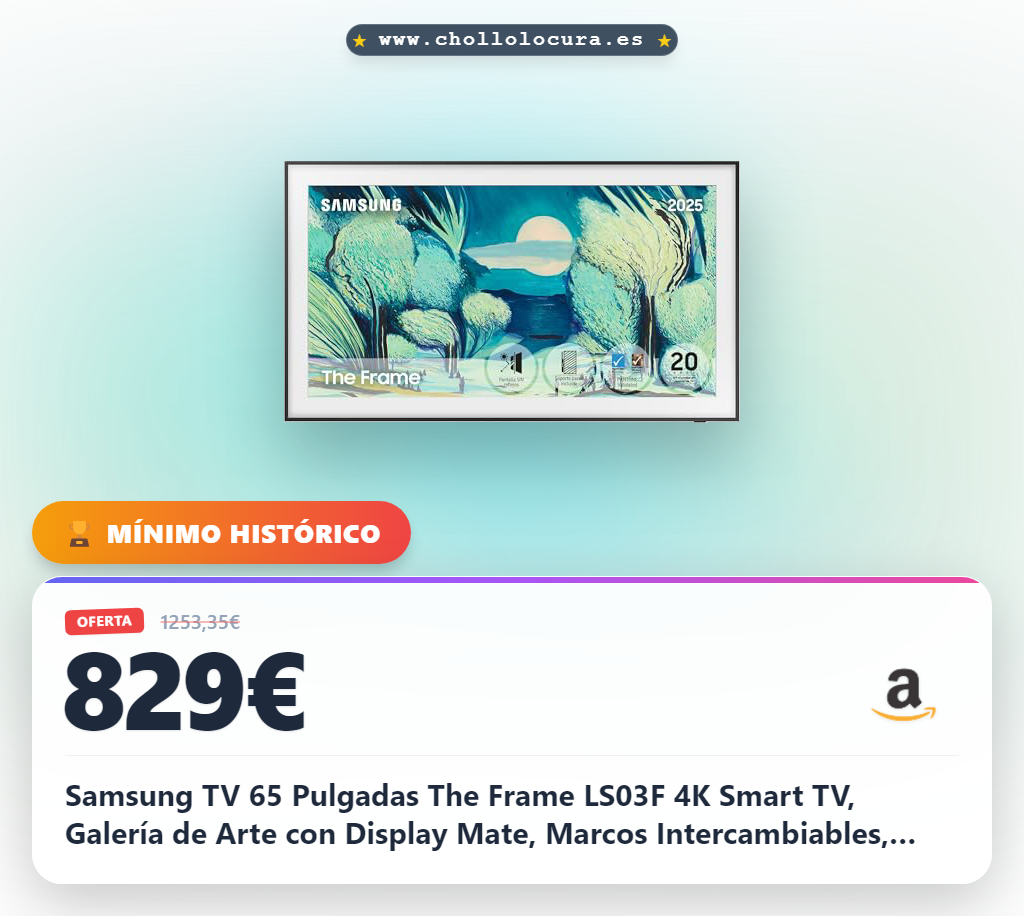 Samsung TV 65 Pulgadas The Frame LS03F 4K Smart TV, Galería de Arte con Display Mate, Marcos Intercambiables, 100% Volumen de Color con Quantum Dot y Cable Casi Invisible con One Connect