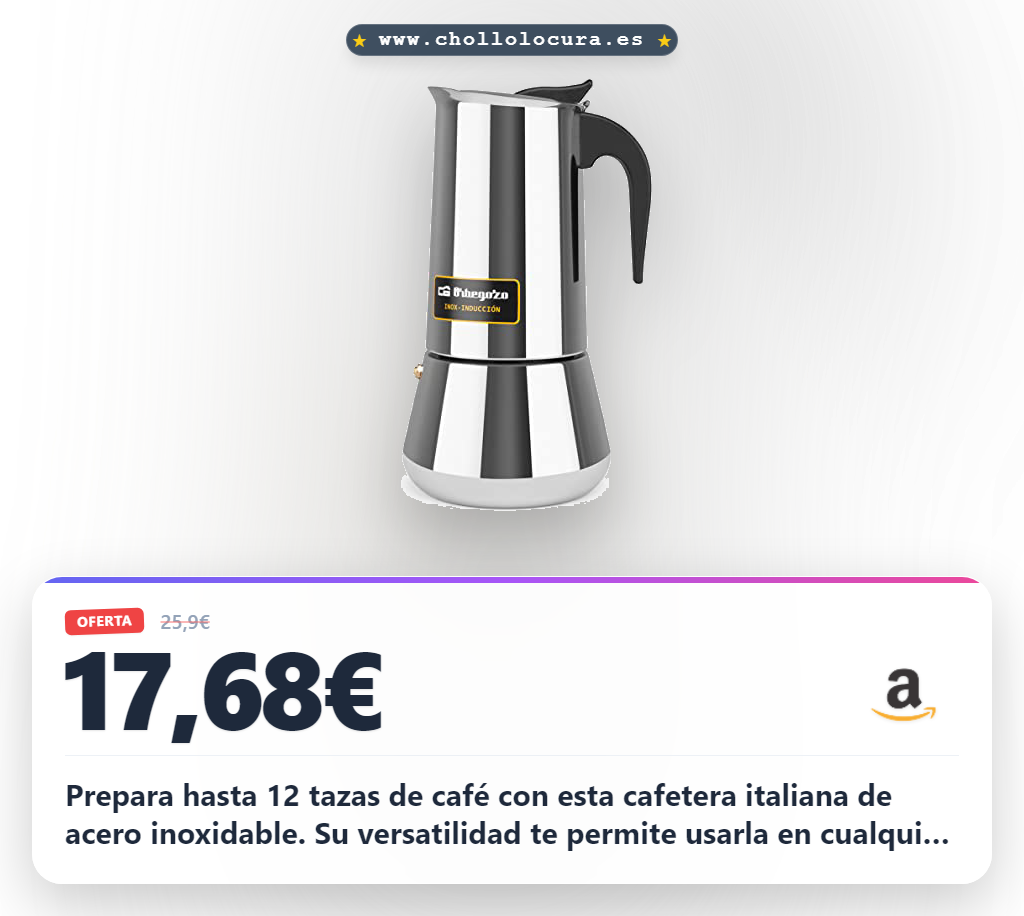 Consigue la cafetera italiana Orbegozo KFI 1260 de 12 tazas en acero inoxidable para gas y eléctrica a precio de chollo