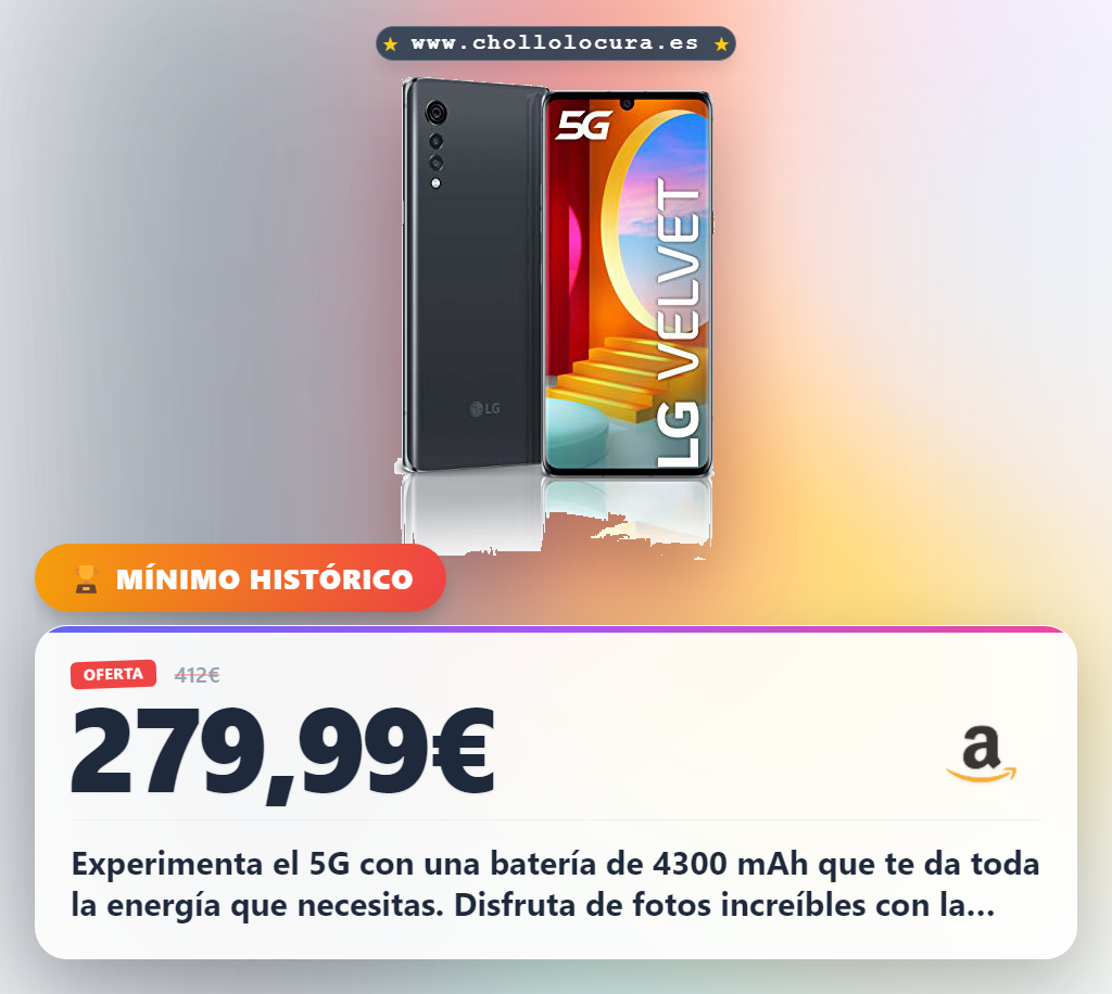 Aprovecha el LG Velvet 5G Titán con cámara 48MP y pantalla OLED a precio de chollo