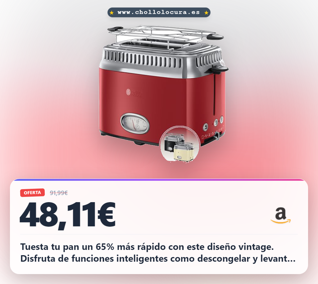 Aprovecha la tostadora retro Russell Hobbs con tueste rápido y funciones descongelar al mejor precio de chollo