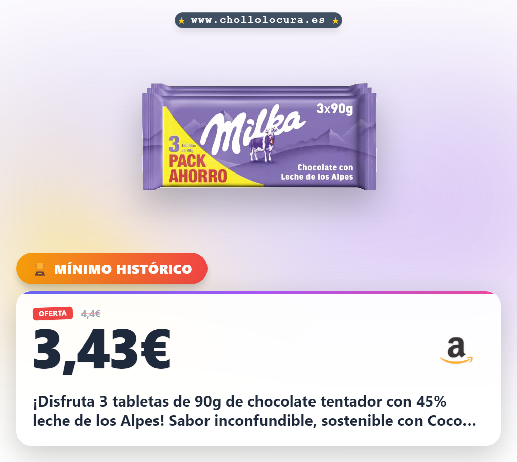 Milka Chocolate con Leche de los Alpes, pack 3x90 g