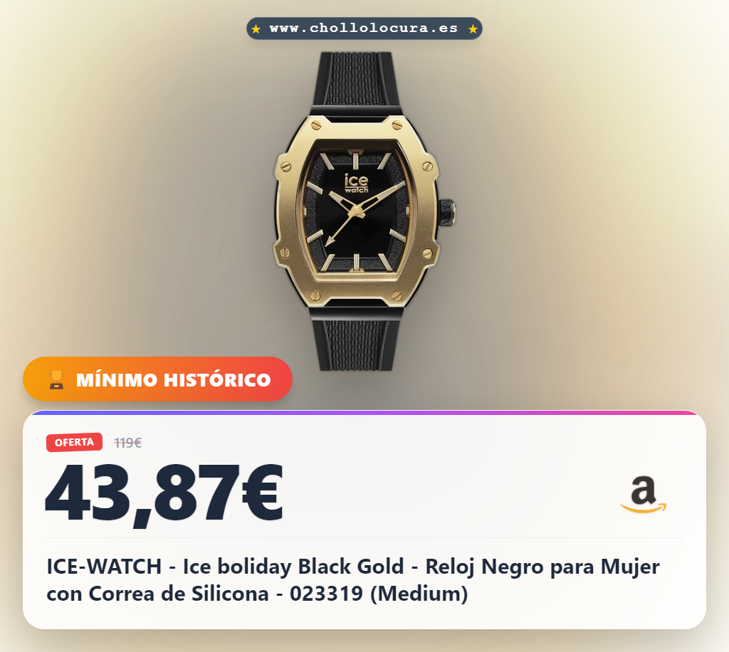 ICE-WATCH - Ice boliday Black Gold - Reloj Negro para Mujer con Correa de Silicona - 023319 (Medium)