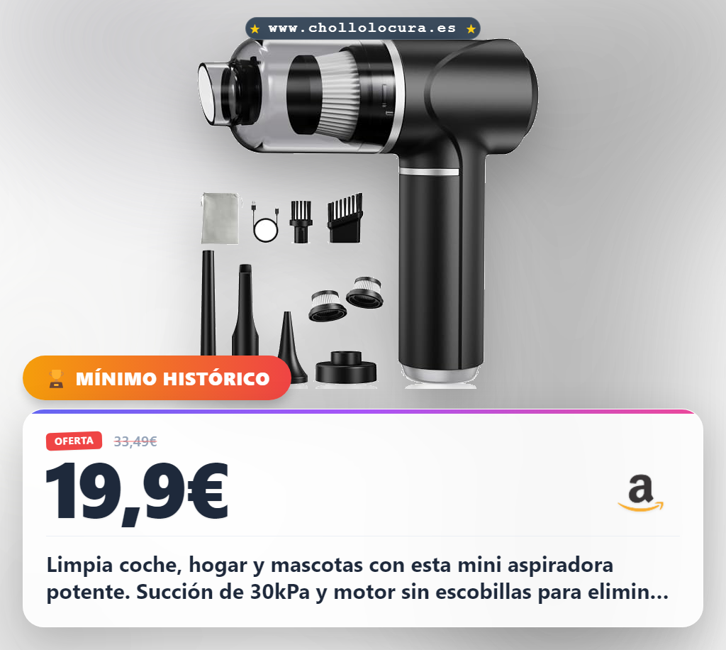 Consigue el aspirador de mano 30kPa portátil para coche y hogar al mejor precio en oferta