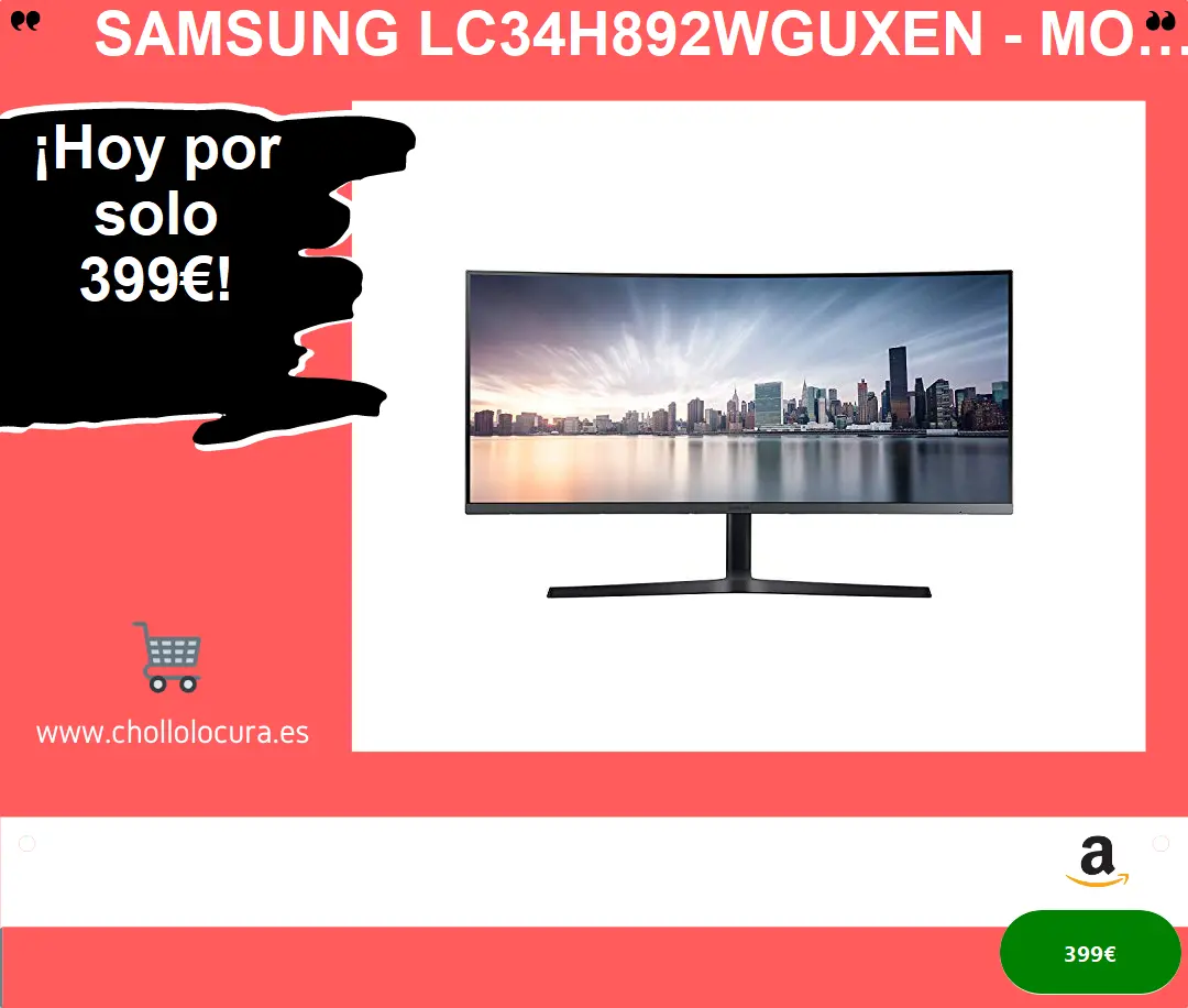 SAMSUNG LC34H892WGUXEN - Monitor Curvo de 34"" WQHD (3440X1440, QLED, 21:9, 100Hz, 4Ms, 3000:1, 300 Cd/m², 1800R, G-Sync, DisplayPort, HDMI, USB Type-C, PBP, PIP) Plata Oscuro
