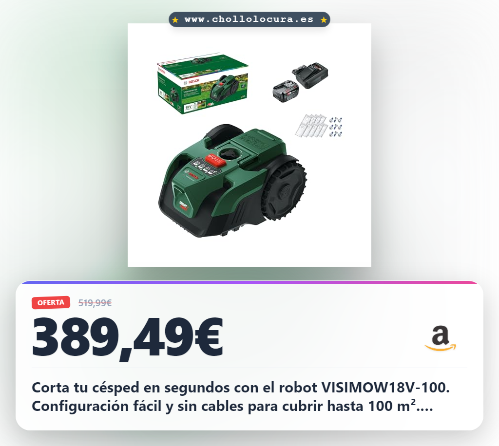 Aprovecha el robot cortacésped a batería VISIMOW18V-100 de Bosch para cortar césped en oferta histórica