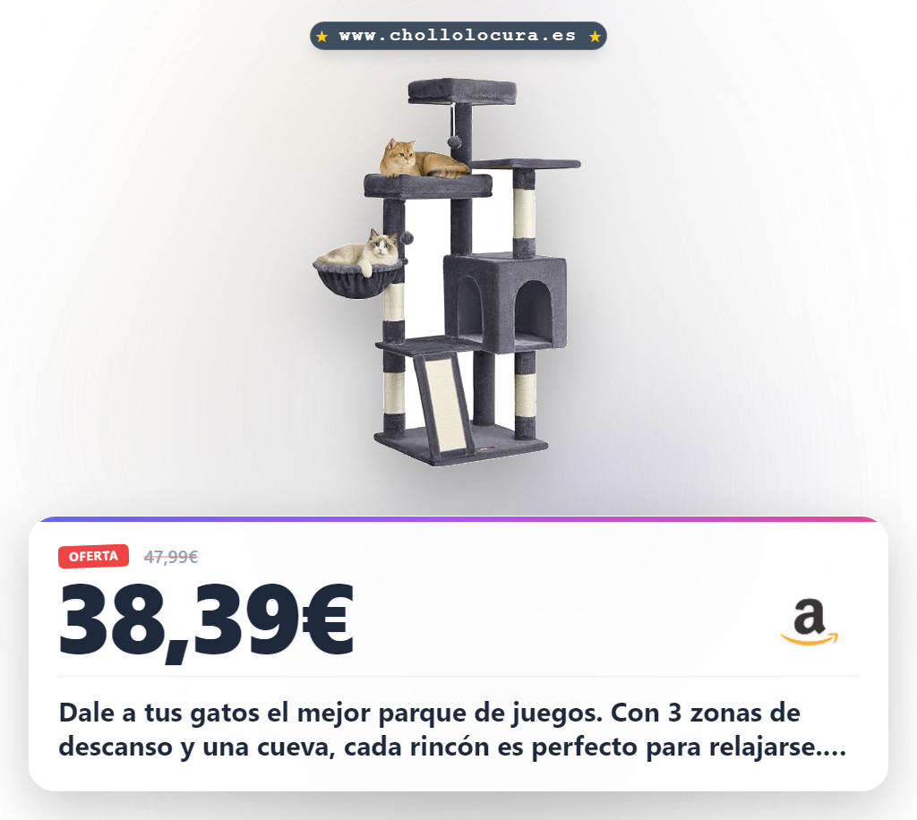 Descubre el árbol para gatos Feandrea gris oscuro con 3 zonas de descanso y rascador a precio de chollo al mejor valor