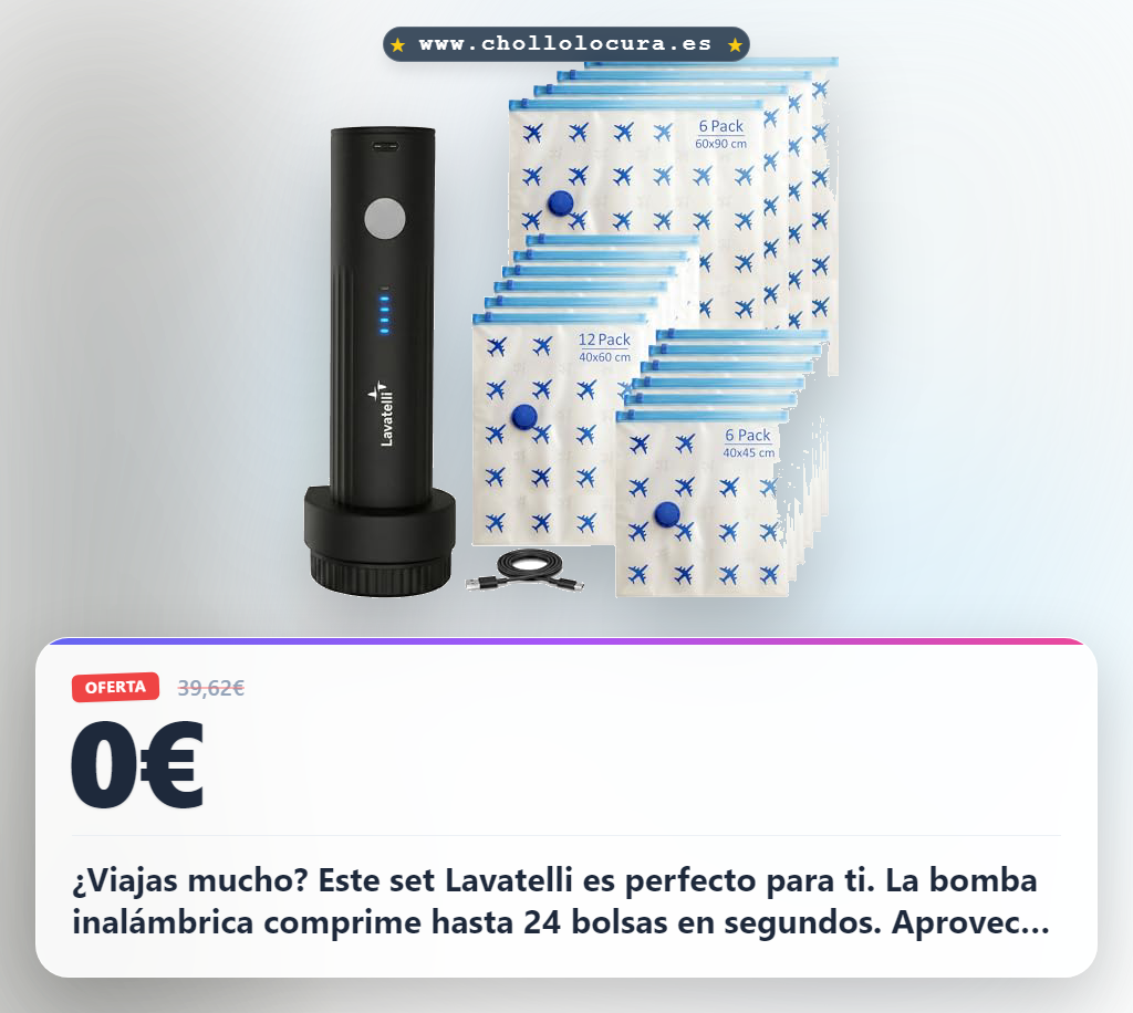 Encuentra el set Lavatelli: 24 bolsas de vacío y bomba inalámbrica USB-C. 3 tamaños para viajes al mejor precio.