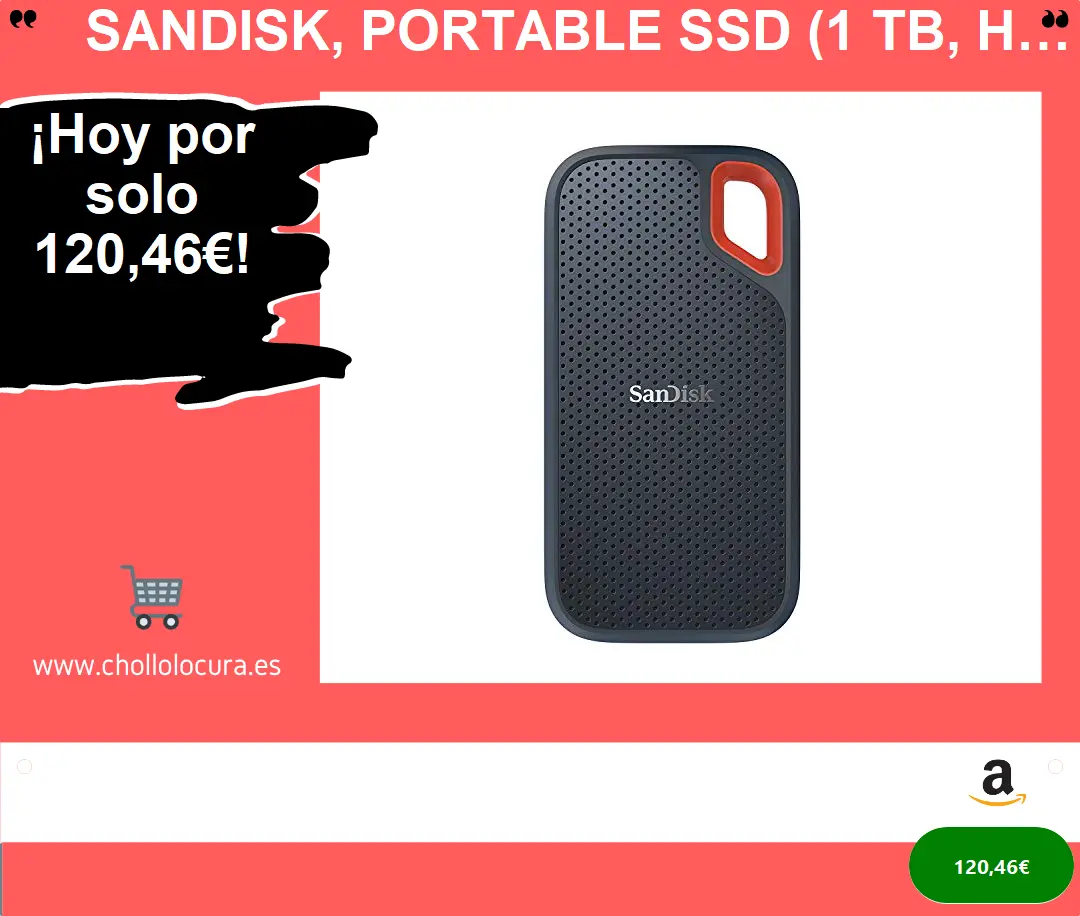 SanDisk, Portable SSD (1 TB, hasta 550 MB/s de Velocidad de Lectura, 1TB, Negro
