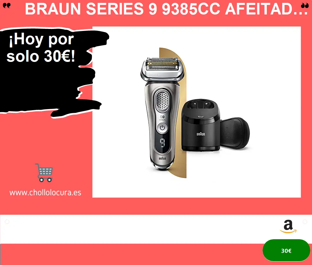 Braun Series 9 9385cc Afeitadora Eléctrica Hombre de Última Generación, Afeitadora Barba con Estación Limpieza y Carga Clean&Charge, Funda, Color Grafito