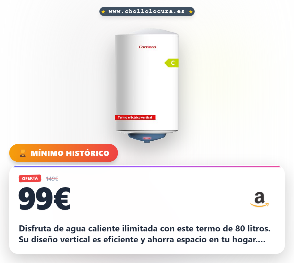 Consigue termo eléctrico vertical de 80 litros con resistencia blindada y termostato regulable