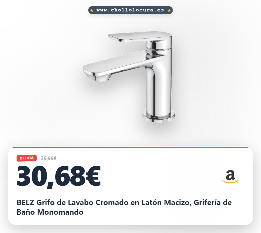 BELZ Grifo de Lavabo Cromado en Latón Macizo, Grifería de Baño Monomando