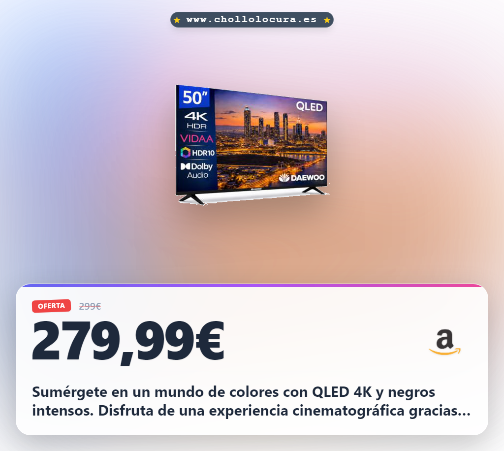 Aprovecha esta Smart TV Daewoo QLED 4K Frameless con HDR10 y Dolby Audio al mejor precio de oferta