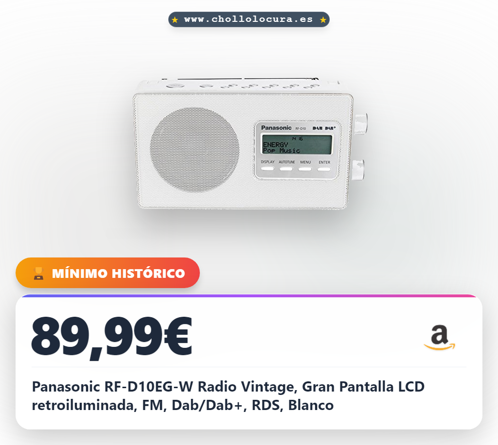 Panasonic RF-D10EG-W Radio Vintage, Gran Pantalla LCD retroiluminada, FM, Dab/Dab+, RDS, Blanco