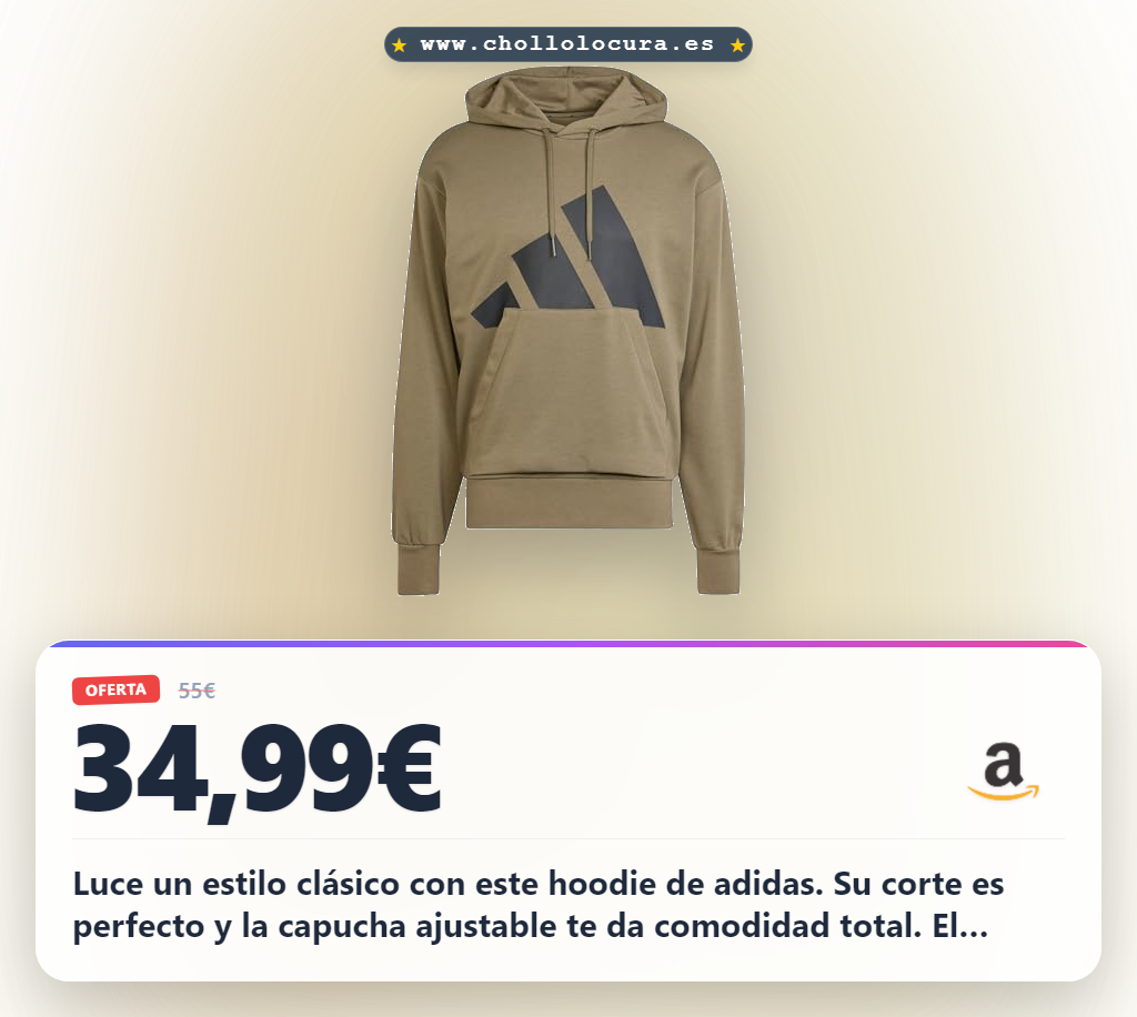 Consigue este hoodie adidas hombre big logo en color olivo y negro con corte clásico al mejor precio