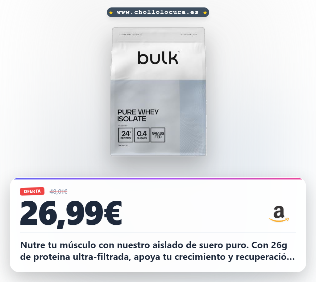 Aprovecha este Aislado de Suero de Leche Bulk 1kg Chocolate Cacahuete para un crecimiento muscular al mejor precio