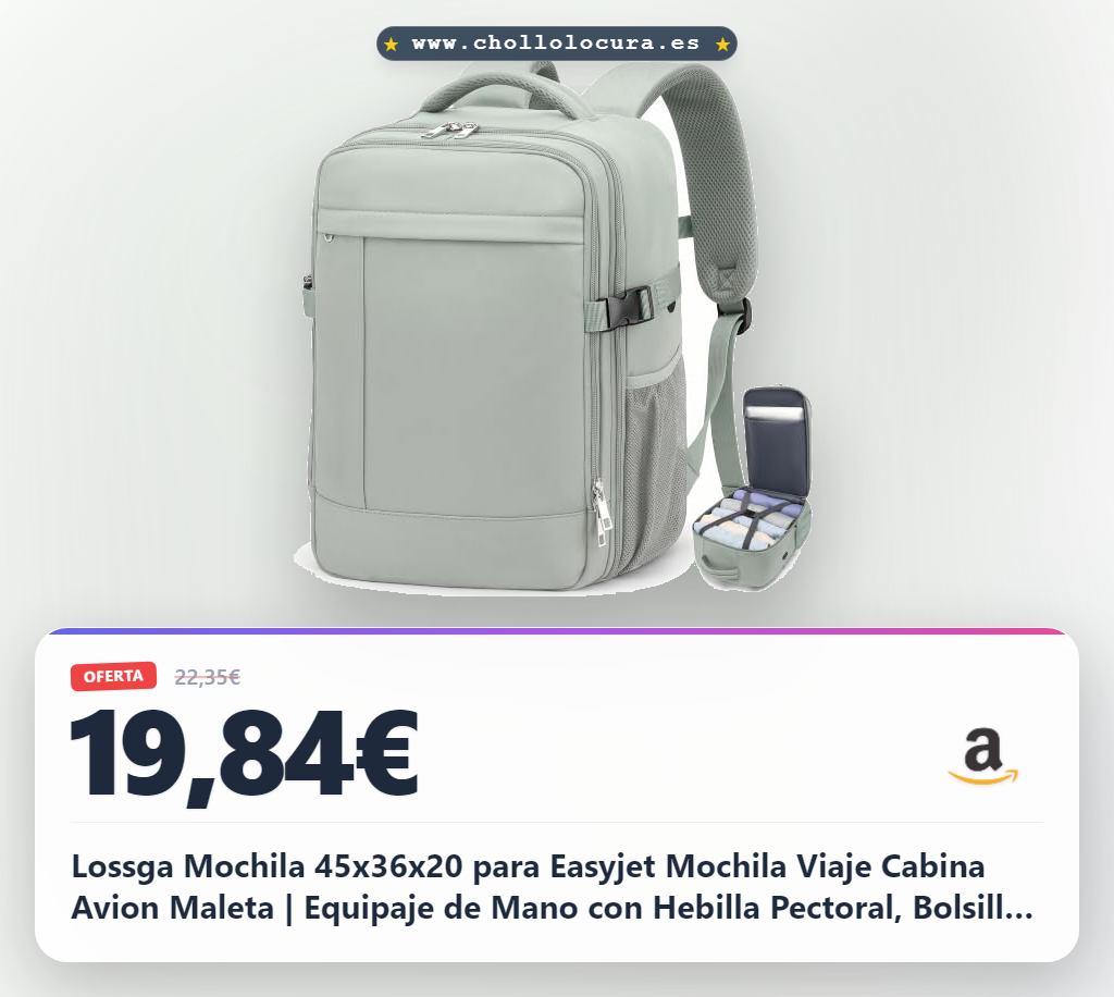 Lossga Mochila 45x36x20 para Easyjet Mochila Viaje Cabina Avion Maleta | Equipaje de Mano con Hebilla Pectoral, Bolsillo Lateral, Compartimento para Portátil, Bolsillo Antirrobo, Cintas Internas