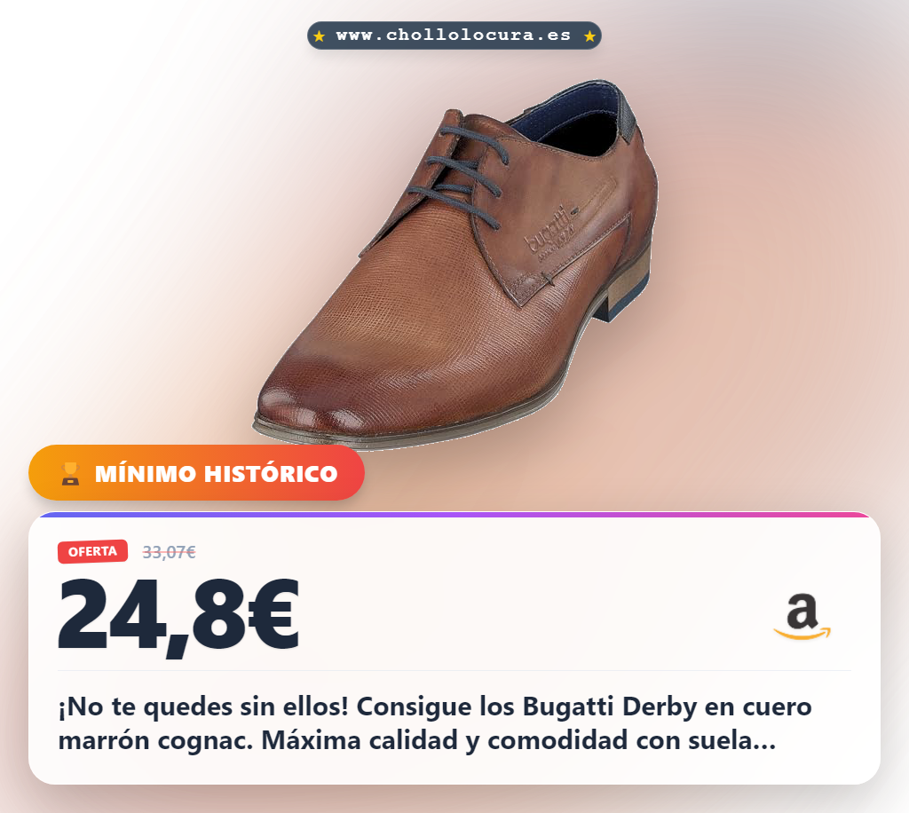 Disfruta de estos elegantes zapatos de cordones Derby Bugatti en cuero marrón a precio de chollo