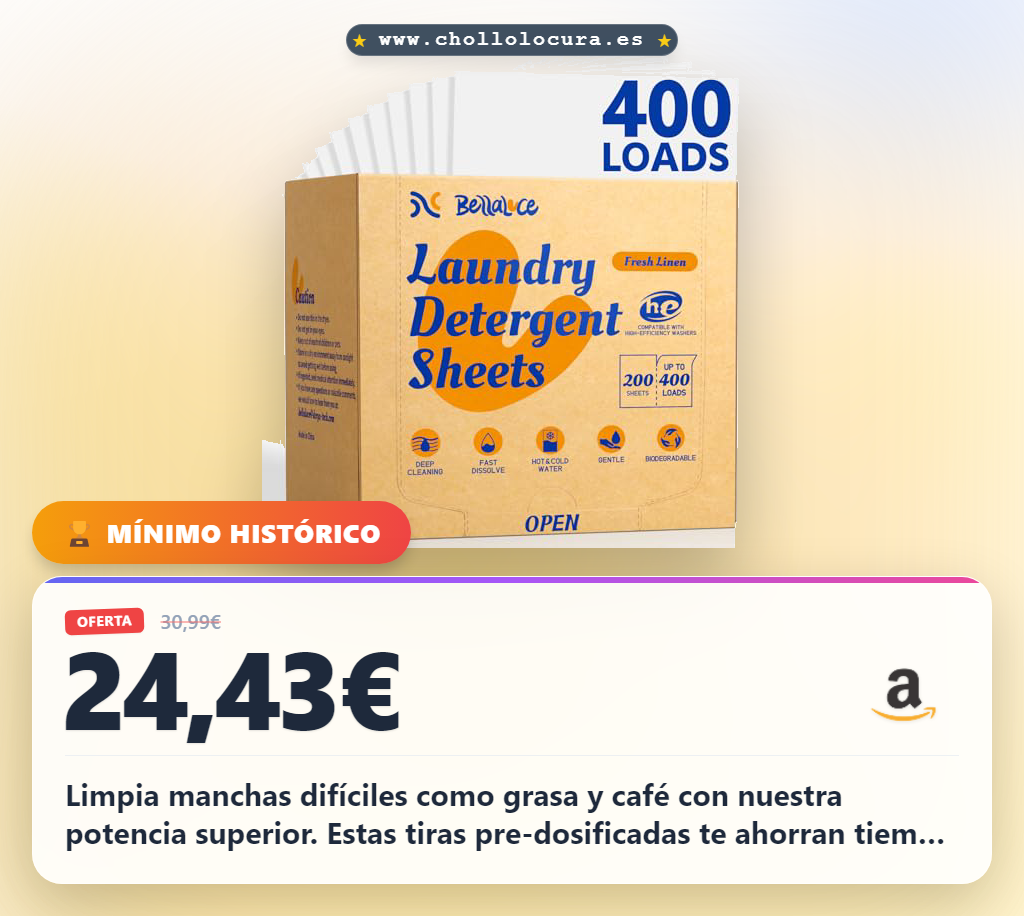 Aprovecha las hojas de detergente BellaLuce 400 cargas: limpieza potente y sostenible al mejor precio para tu lavadora