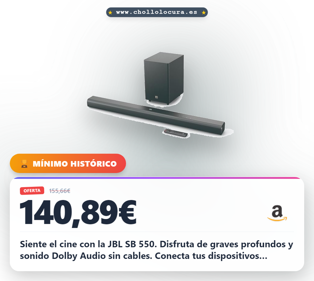 Aprovecha la barra de sonido JBL Cinema SB 550 con graves profundos y Dolby Audio en oferta histórica