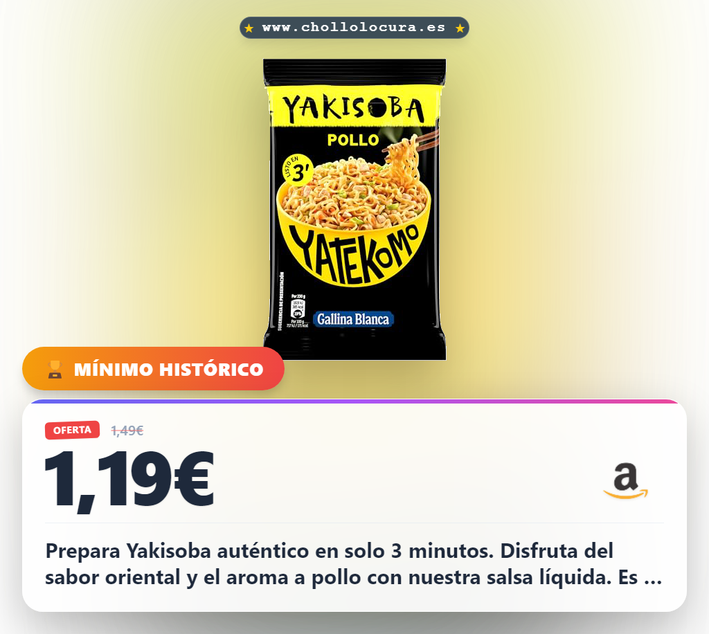 Aprovecha los Fideos Orientales Yakisoba con aroma a pollo listos en 3 minutos al mejor precio