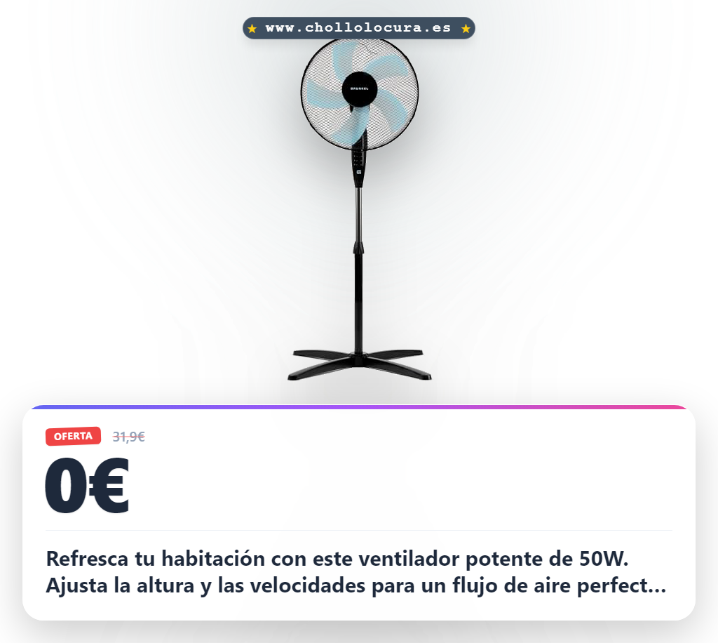 Consigue ventilador de pie Grunkel 50W con 3 velocidades y altura regulable al mejor precio