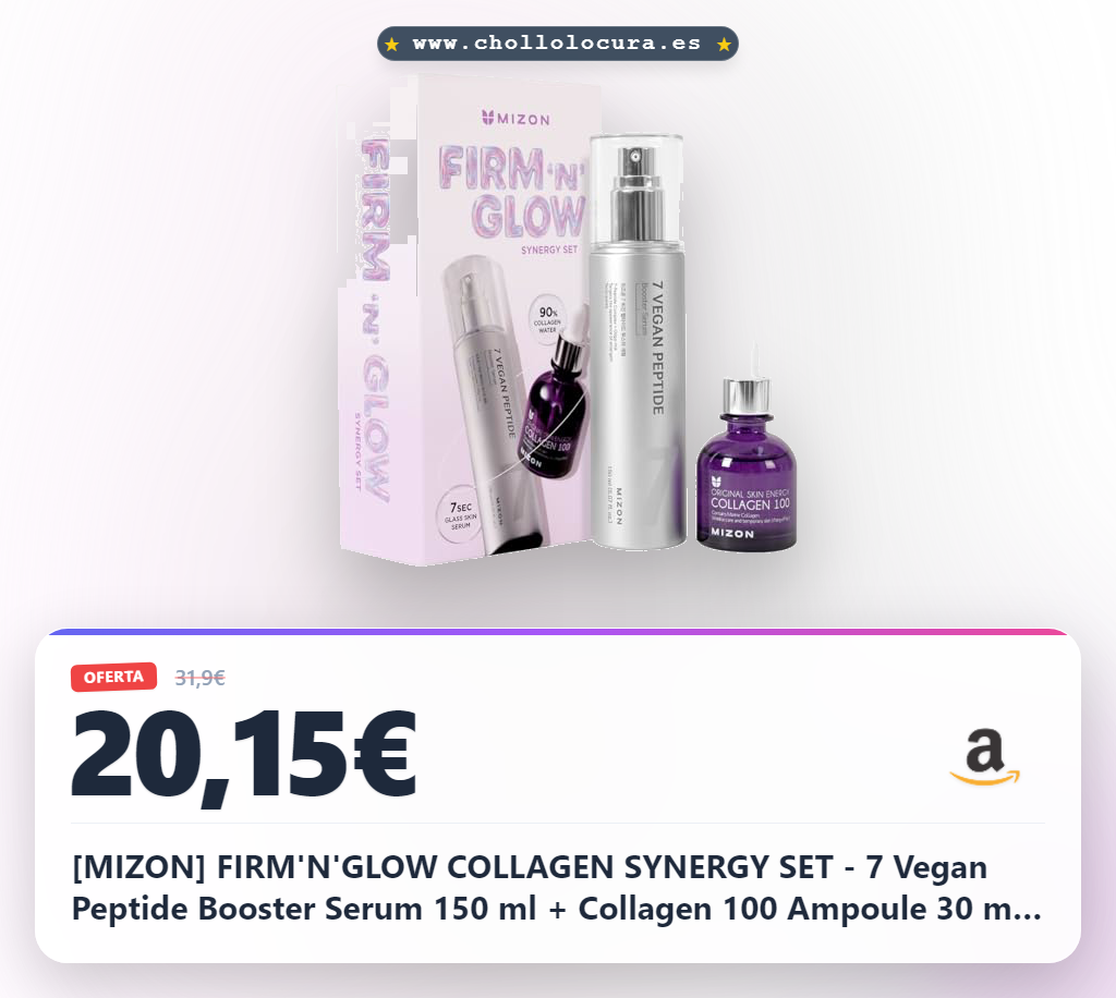 [MIZON] FIRM'N'GLOW COLLAGEN SYNERGY SET - 7 Vegan Peptide Booster Serum 150 ml + Collagen 100 Ampoule 30 ml, rutina coreana de cuidado facial para firmeza, elasticidad, hidratación y líneas finas