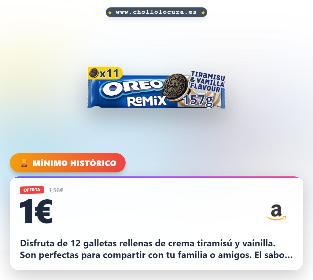 Disfruta de 12 galletas Oreo Remix Tiramisú rellenas de crema y vainilla para una merienda perfecta en oferta
