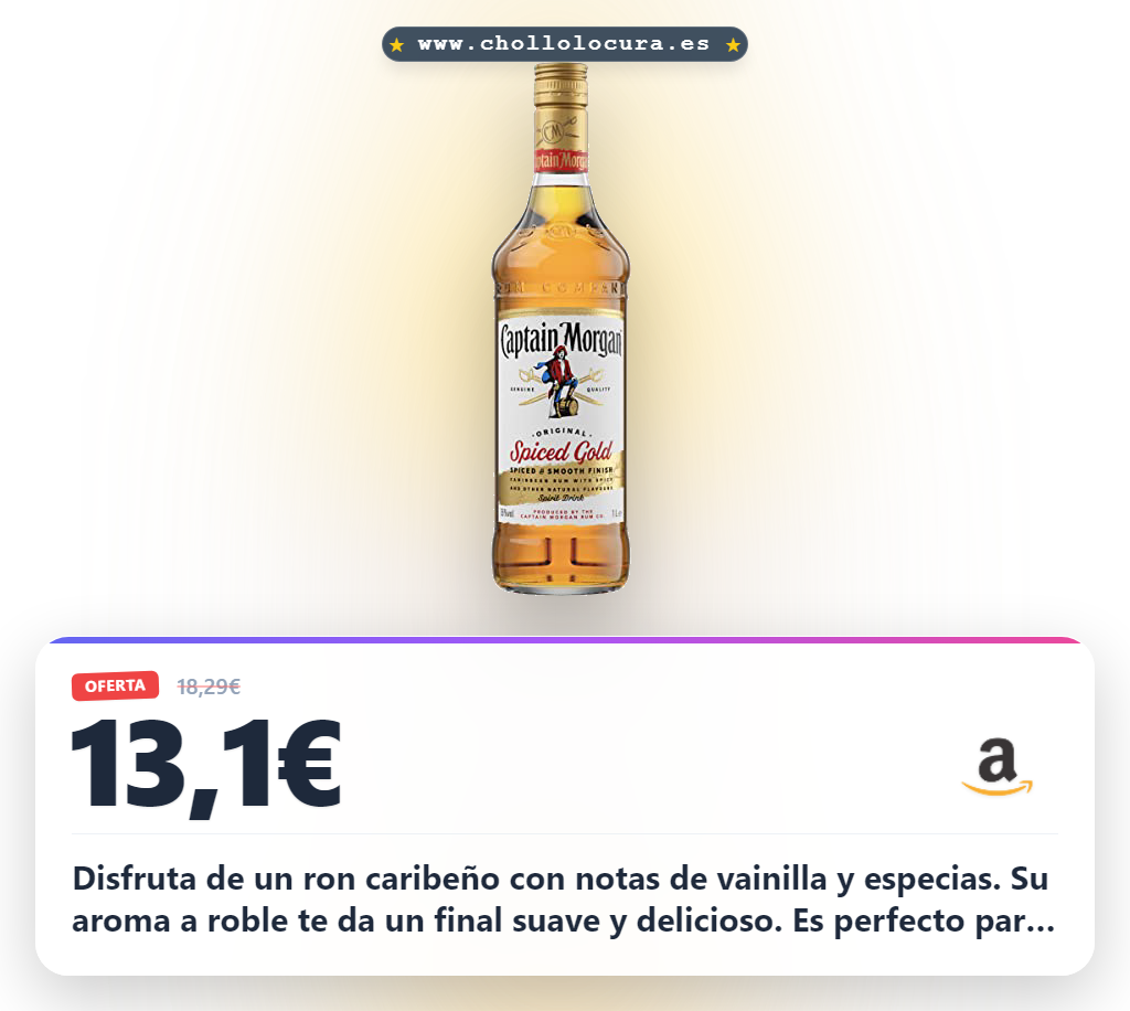 Disfruta el Captain Morgan Spice Gold Ron caribeño con especias y vainilla. Aprovecha este ron añejado a precio de chollo