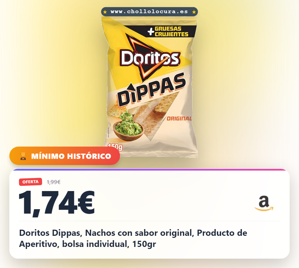 Doritos Dippas, Nachos con sabor original, Producto de Aperitivo, bolsa individual, 150gr