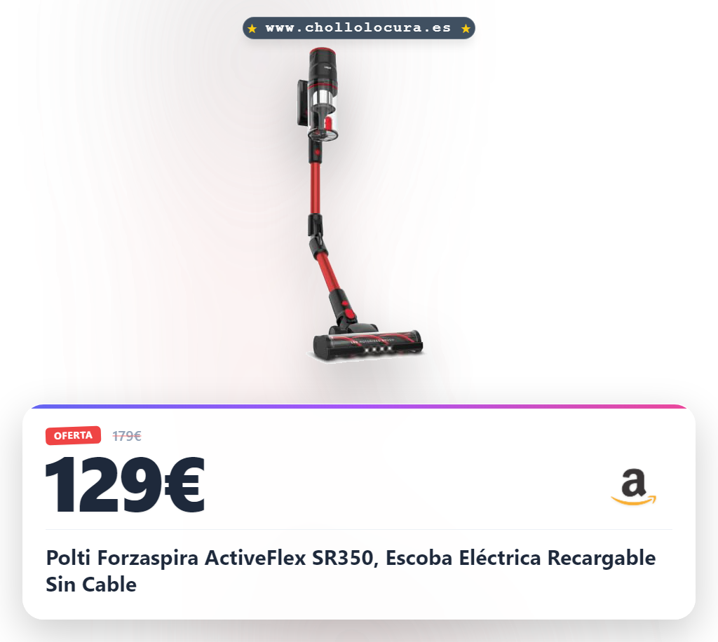 Polti Forzaspira ActiveFlex SR350, Escoba Eléctrica Recargable Sin Cable