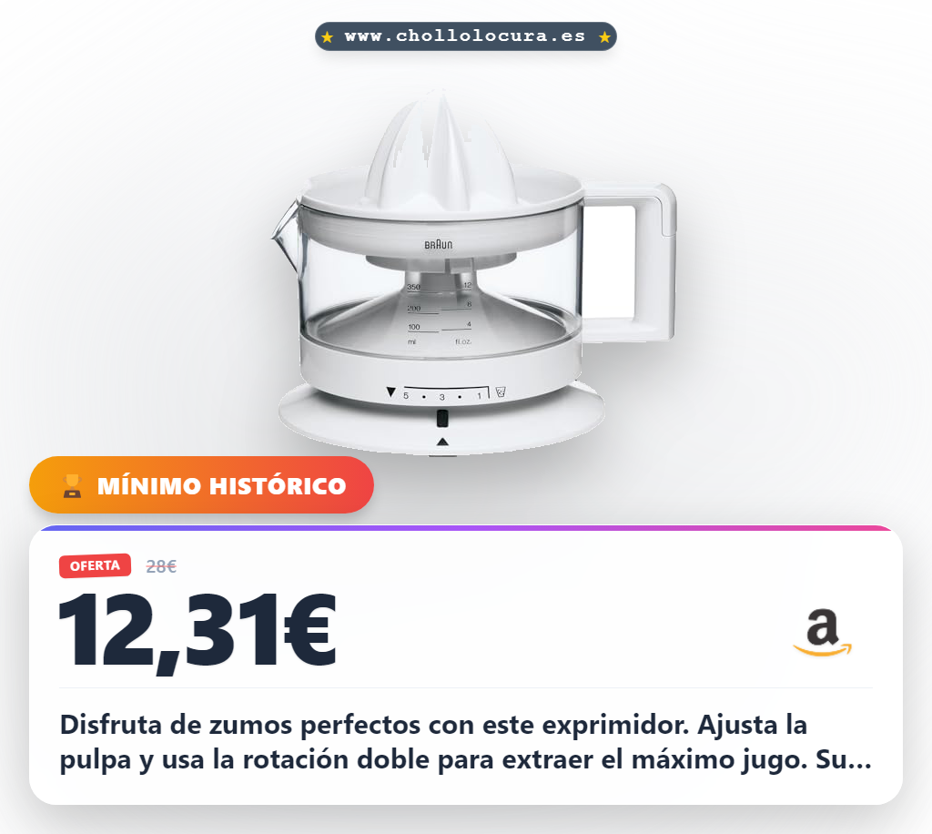 Aprovecha este exprimidor Braun CJ3000 WH para zumos perfectos con pulpa ajustable y fácil uso en oferta